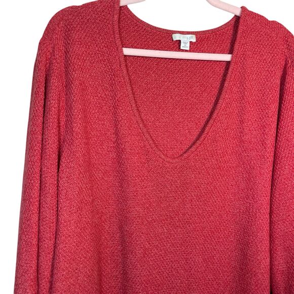 J Jill Sweater Women's Large Coral  V Neck Textured Knit Cotton Blend Casual 4XL - Picture 3 of 10